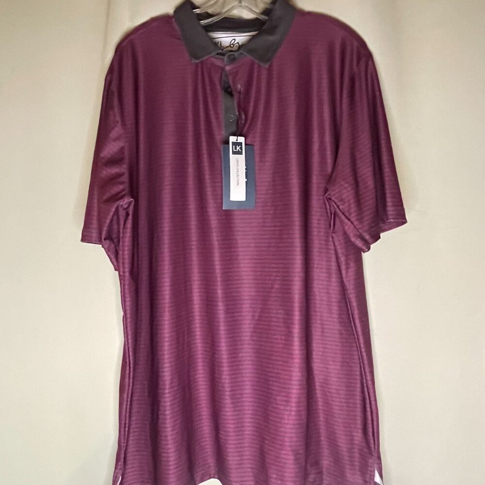 Men's Golf Polo XXL Boston Scott Links Collection NWT Burgundy/Navy Stripe